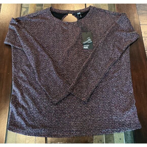 PAIGE Celeste Open Back Lurex Striped Metallic Weave Long Sleeve Shirt Large - Picture 2 of 12